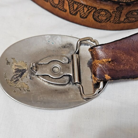 Budweiser Beer Vintage Leather Belt Appx 54" Long W/ Belt Buckle-- READ - Picture 4 of 10